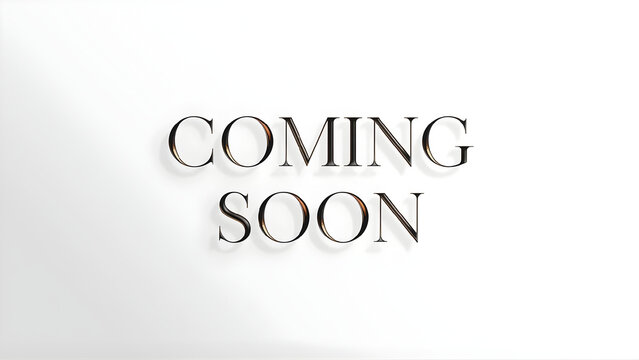 A minimalist white background with the text 'COMING SOON' displayed prominently in a classic serif font