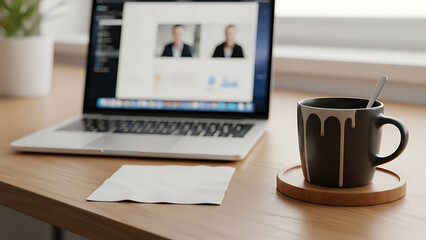 Optimizing productivity in a home office with a laptop video conference, reflecting the flexibility of a modern hybrid work model