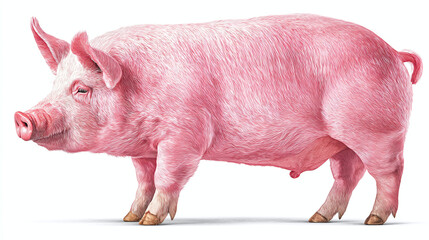 A single pink pig isolated and illustrated gracefully 