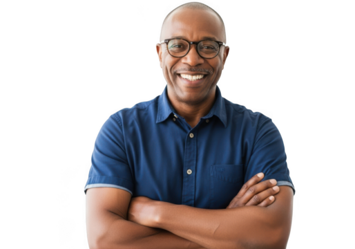 Smiling man with glasses isolated on transparent background - Powered by Adobe