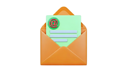 3D Email Icon with @ Symbol in Orange Envelope