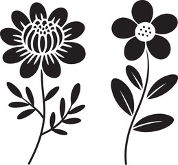 Black and White Flower Silhouettes on Transparent Background