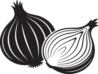 Black and white onion illustration isolated on white background