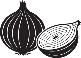 Black and white onion illustration isolated on white background