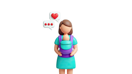3D Illustration of Mother and Baby with Social Media Icons