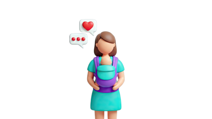 3D Illustration of Mother and Baby with Social Media Icons