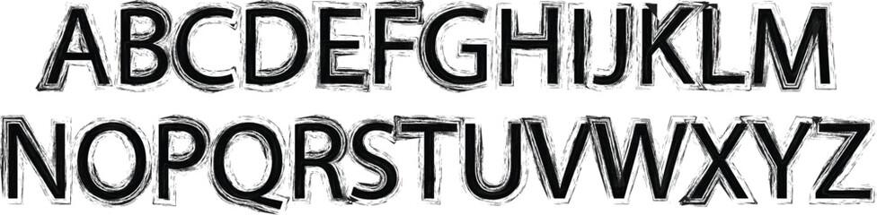 Letters, Hand drawn alphabet made in brushes vector peak. Set of capital and lowercase letters. Cuts from newspaper, Black halftone alphabet. Comic pop art cut out font. 