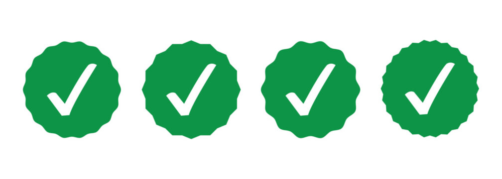 Good quality tick mark star burst used for Verified symbol, authenticity. Vector green star burst isolated on white background.