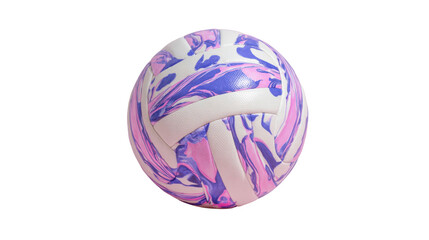 Obraz premium Volleyball with pink and purple fluid marbling pattern, professional sport equipment on transparent background
