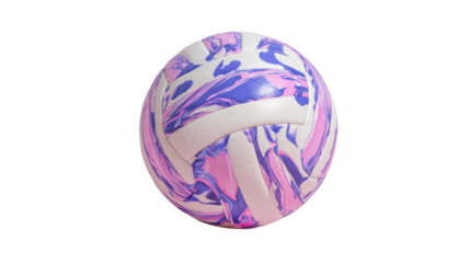 Volleyball with pink and purple fluid marbling pattern, professional sport equipment on transparent background
