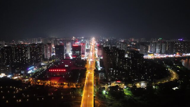 Neijiang Sichuan Night Traffic Congestion Aerial View