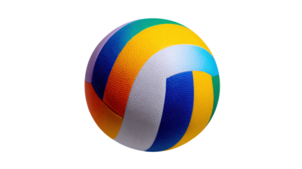 Colorful volleyball ball with textured surface, sporting equipment for team games, isolated on transparent background