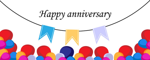 Birthday greeting card with colorful balloons. Poster to celebrate a birthday or wedding anniversary.