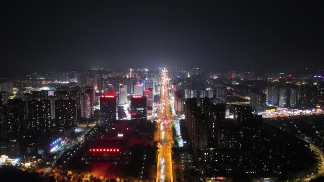 Neijiang Sichuan Night Traffic Aerial View