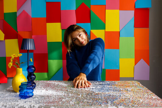 Creative Moment in a Colorful Art Studio 
