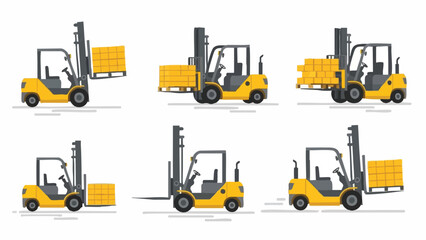 Yellow Forklift Truck Icons Set.