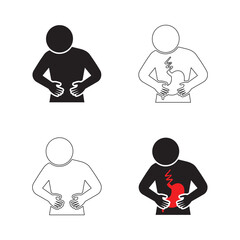 A person having a stomach ache. Pictogram Vector illustration. Silhouette and Line Art Styles