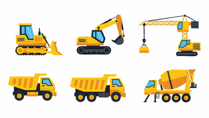 Yellow Construction Vehicles Set.