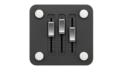 Minimalist audio mixer with three sliders and four knobs