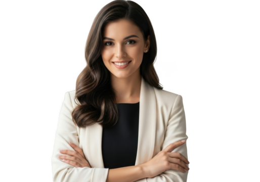 Portrait of a beautiful businesswoman with crossed arms isolated on transparent background - Powered by Adobe