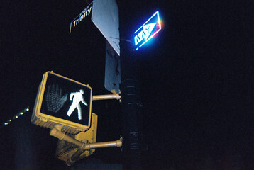 Crosswalk at night in New York City on Film