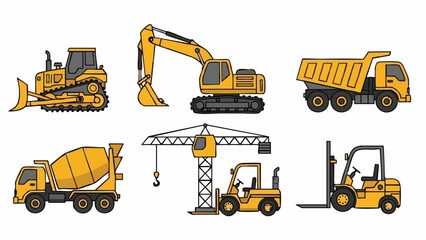 Yellow Heavy Construction Machinery Set.