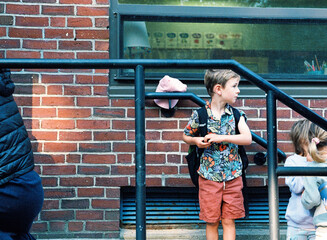 Child on first day of Kindergarten