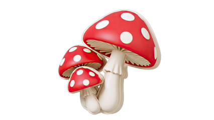 Three Red and White Polka Dot Mushrooms