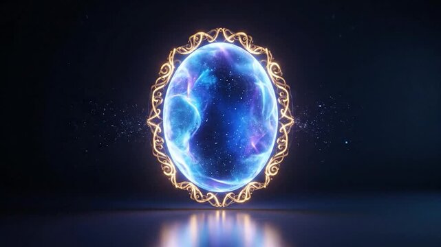 Ornate portal filled with swirling cosmic energy, glowing brightly