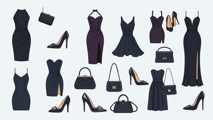 Naklejka premium Elegant black evening wear and accessories for women