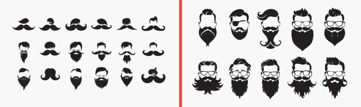 mustache silhouette set, beard style illustration, men facial hair vector, hipster mustache icons, barber shop graphics, beard clipart collection, vintage mustache art, male grooming illustration, fac