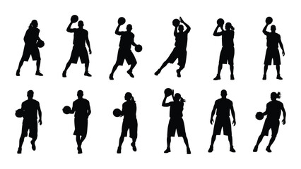 Fototapeta premium Silhouettes of basketball players in various dynamic action poses