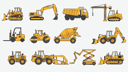 Yellow construction machinery set.