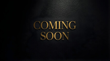 A dark background with a coming soon announcement in gold text illuminated by a spotlight