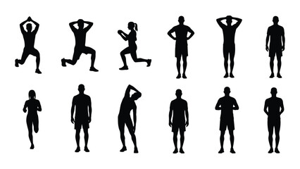 Fototapeta premium Silhouette illustrations depicting various human poses and fitness exercises