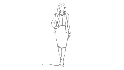 Businesswoman Standing Confident, Single Line Drawing, Professional Attire, White Background