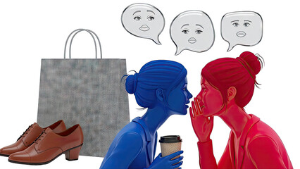 Women gossiping with shopping bag and shoes