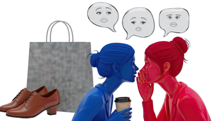 Women gossiping with shopping bag and shoes