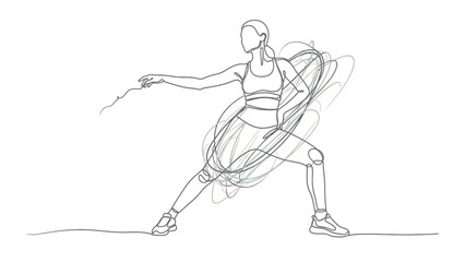 Fototapeta premium Dynamic Woman in Yoga Pose, Continuous Line Art with Abstract Swirls