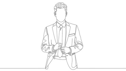 Elegant businessman in suit, one line drawing, modern style art, clean white background © Cendol