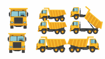 Yellow dump trucks set construction vehicles.
