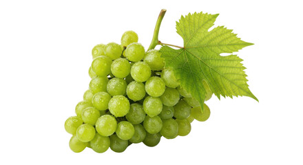 Obraz premium Fresh Green Grapes Bunch with Leaf Isolated on White Background
