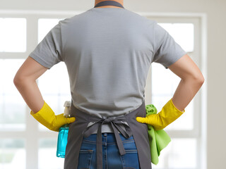 Readiness to clean home reflected through neatly carried cleaning tools