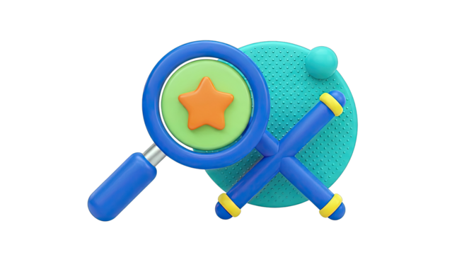 3D Render of Magnifying Glass and Abstract Shapes - Powered by Adobe