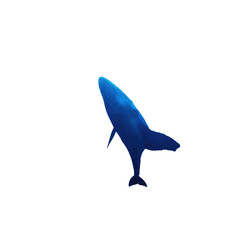 Blue whale breaching, minimalist style, dark backdrop