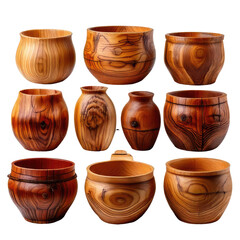 Group of wooden bowls with natural grain patterns