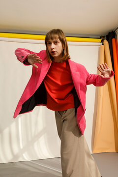 Fashionable Model Poses in Colorful Outfit 