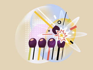 Viral content spread concept with exploding match illustration