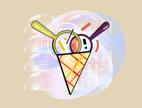Ice cream cone made of magnifying glasses for market research