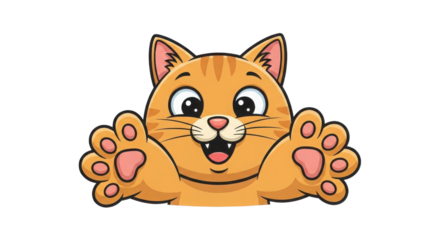 Cute Orange Tabby Cat Cartoon with Paws Up Vector Illustration
